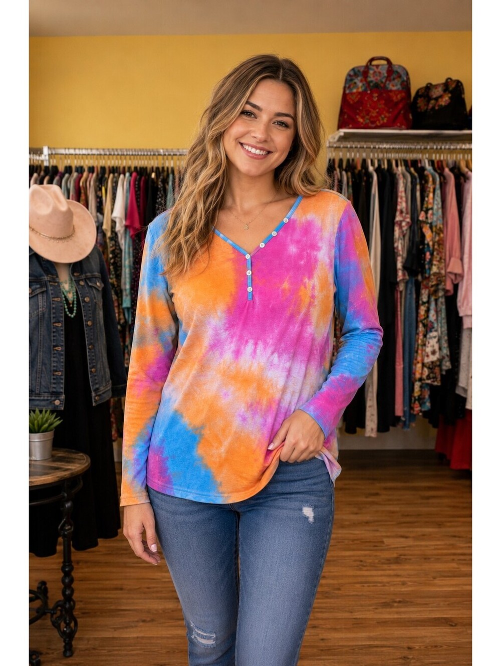Long-Sleeve Faux Button Shirt